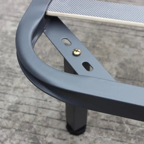 Close-up of Adjustable Height Metal Furniture Lift Legs Set Four Square Tube Legs With Reinforced Frame Support in dark grey.