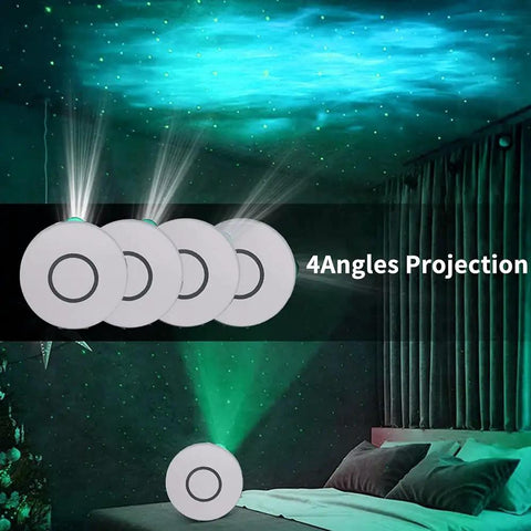 Nebula Star Projector With Effects And 15 Lighting Modes, 360 Degree Rotation, Multi Color LEDs projecting lights onto ceiling