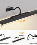 No Fuss Rechargeable Picture Light With Smooth Dimming And High CRI 95 Rating casting crisp even glow on gallery wall art, dimensions 16 in.