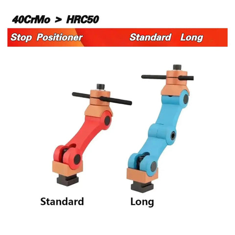 Universal Cnc Mill Workpiece Positioner Built Tough With Adjustable Height Angle And Zero Slack Clamping – Standard Red and Long Blue stop positioners.