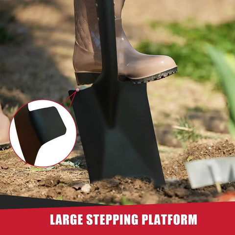 Heavy Duty Spade Shovel With Wooden D Handle For Digging And Edging Square Flat Garden Shovel 45 Inch in use in garden