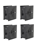 Four Pack of Privacy Sliding Door Lock With Pull In Matte Black Finish, Solid Brass Pocket Door Lock For 1-3/8 Inch Thick Doors.