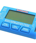 Voltage Checker Balancer And Servo Tester For RC Batteries LiPo NiMH LiFe Real Time Pack Voltage Readouts Individual Cell Health Balance Charging And Quick Diagnostics For Hobbyists blue handheld unit with LCD and buttons