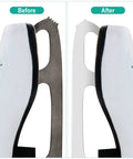 Ice skate blade with rust before and after using 12 Piece 2 Inch Abrasive Bristle Disc Go-To Set For Drill With 50 80 120 Grits.
