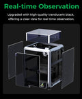 K1 SE And K2 SE 3D Printer Enclosure With Transparent Black Cover, doors open, showcasing real-time observation feature.