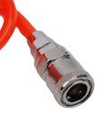 Badass Retractable Pneumatic Air Compressor Hose Got Quick Couplers Fits Garage Workshop Tools 3 Meter Polyurethane Spring Tube Tangle Free Smooth Flow Orange Heavy Duty Flexibility Great For Home And Pros Daily Use Now close-up quick coupler