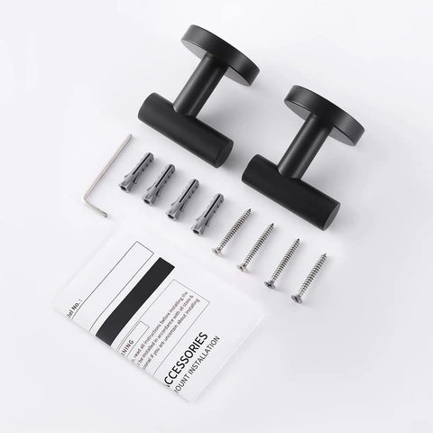 Sturdy Stainless Steel Towel And Robe Hooks Wall Mount Set Satin Matte Black Rust Proof SUS 304 Bathroom Hook Rack 2 Pack
