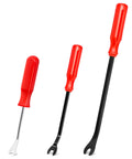 3-Piece Auto Fastener Remover Tool Kit for Car Door Panels and Dashboards with red handles, 7.9in, 8.9in, 12.4in sizes displayed
