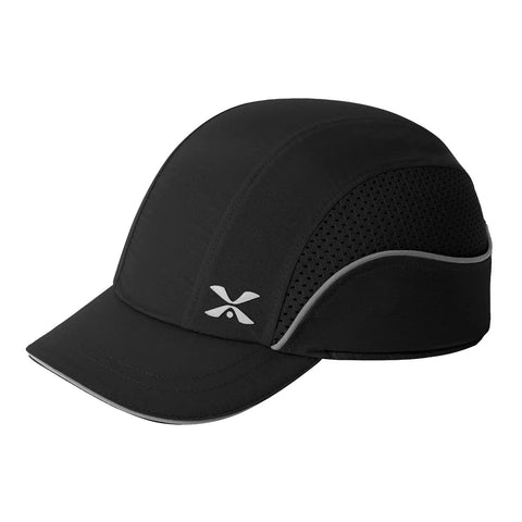 Black bump cap baseball hat style head protection with lightweight design, removable ABS shell, foam padding, and breathable vents.