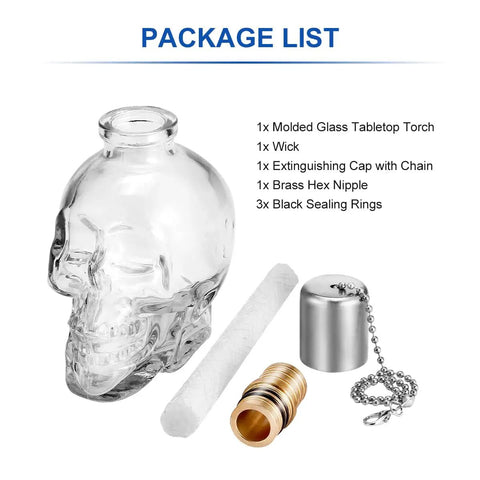 Lit Skeleton Skull Glass Table Torch For Outdoor Patio Decor DIY Skull Lantern Lighting For Parties And Holidays package contents