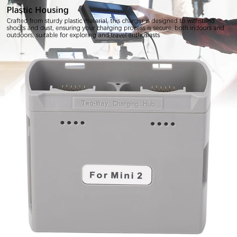 Two Way Battery Charging Hub For Drones Portable PD Fast Charging Station Delivers Sequenced Battery Charging For Mini 4K Mini SE Mini 2 Drone Accessories Grab And Go shown in plastic housing