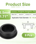 Silicone Hole Plugs Eight Pack 43.5mm High Temp T Type Rubber Stoppers size chart and product diagram
