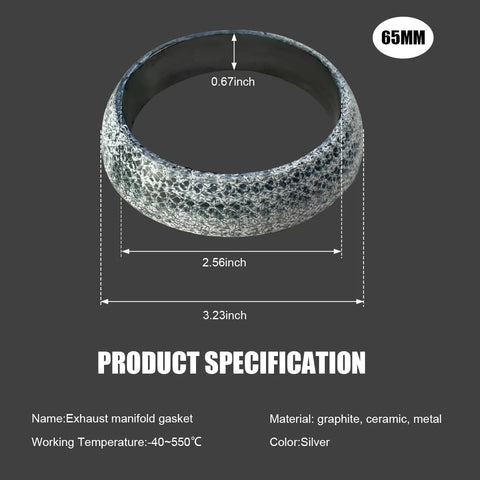 65mm car exhaust gasket donut, silver textured metal finish for manifold and downpipe.