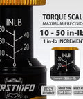 Close-up of Pro Grade Precision Torque Screwdriver 10 To 50 Inch-Pounds With scale showing 10 to 50 in-lbs increments.