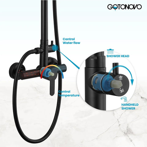 Outdoor Shower Kit With 304 Stainless Steel 8 Inch Shower Head And 2 In 1 Cylinder Handheld Spray, control knobs detail