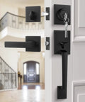 Front Door Handle And Deadbolt Set In Black With Reversible Lever For A Modern Look And Secure Entry, Single Cylinder Lock, Easy Install, Durable Hardware Upgrade For Curb Appeal And Everyday Peace Of Mind