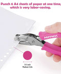 One Hole Punch With Soft Grip Handle For Paper One Quarter Inch Hole Punch Pink With Mess Tray Six Sheet Capacity