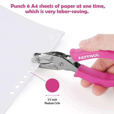 One Hole Punch With Soft Grip Handle For Paper One Quarter Inch Hole Punch Pink With Mess Tray Six Sheet Capacity