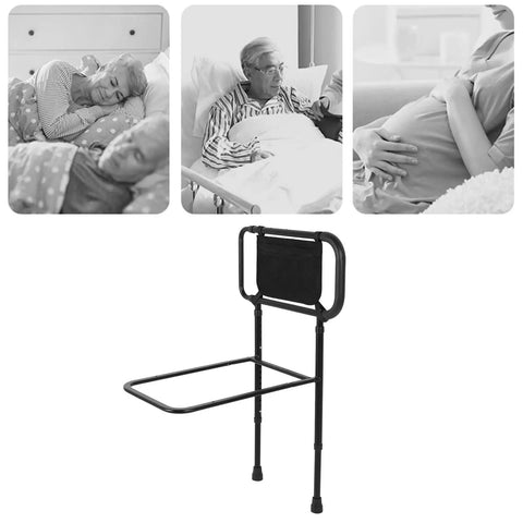 Sturdy Height Adjustable Bed Rail With Handy Storage Pockets For Elderly Safety, Supports Up To 400 Lbs, Easy Install