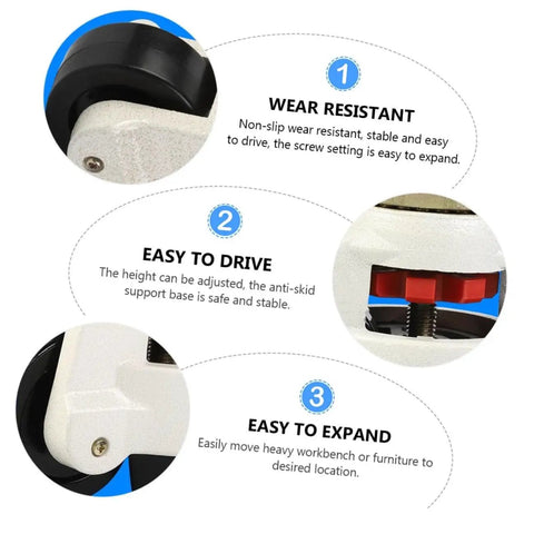 Heavy Duty Leveling Casters 4 Pack Beefy Swivel Transport Wheels GD 80F 500Kg Load Capacity Adjustable Industrial Plate Mount For Workbenches And Equipment Non Slip Durable Easy Screw Adjustment close-up of adjustable caster wheel