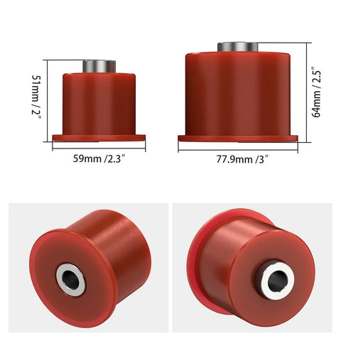 Poly Differential Mount Bushing Kit For Street Use For BMW E46 E85 Z4 Replaces 33176770788 33176751808 Boost Throttle Response, Stability, And Handling While Reducing Driveline Hop For 323i 325i 325Ci 325xi 328i 330i 330Ci 330xi, showing red bushings with size dimensions
