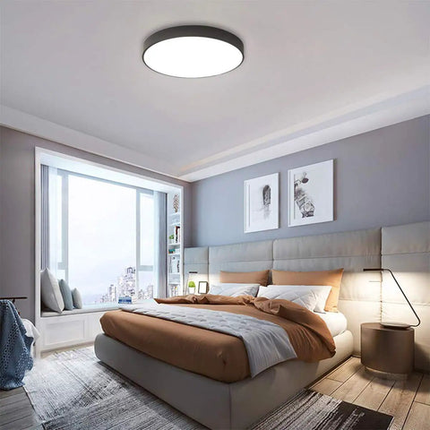 Round Flush Mount LED Ceiling Light 27W 15.7-Inch Black Modern Fixture For Kitchen Dining Hallway Living Room Bedroom Office Anti Glare