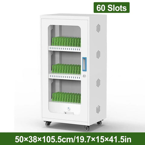 White 60 Slot Mobile Device Charging Cabinet With Secure Lockers For Tablets Laptops Phones built tough, 50x38x105.5cm rolling storage organizer.