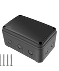 Rugged Outdoor Electrical Box With Rock Solid IP66 Weather Sealing And Dang Tough Abs Plastic Junction Housing, black enclosure with screws.