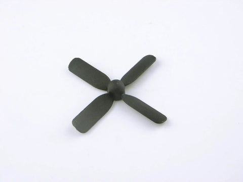 Four Blade RC Propellers 50x50mm for Tiny Multirotor Aircraft Toys and Solar Plane Kits, shown top view with 0.7mm center hole