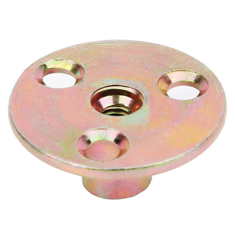 Three Hole Flange Tee Nuts For Furniture Galvanized Smooth Surface M8 Thread Heavy Duty Connector close-up view