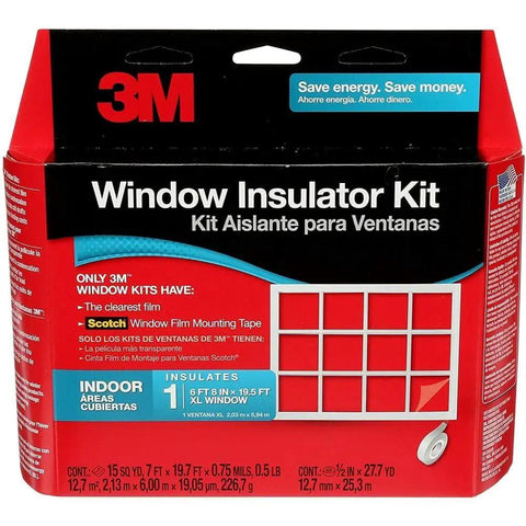 Indoor Window Insulation Kit For One Window 6 Ft 8 In By 19.5 Ft No Sweat Install Keeps Cold Air Out And Warm Air In With Heat Shrink Film And Scotch Window Film Mounting Tape Reduces Drafts Condensation And Energy Costs packaging