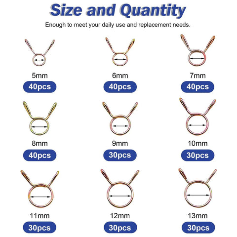 310 Piece Hose Clamp Set With 9 Sizes From 5 To 13 mm Galvanized 65Mn Spring Clips For Fuel Lines And Tubing Solid Must Have Clamps