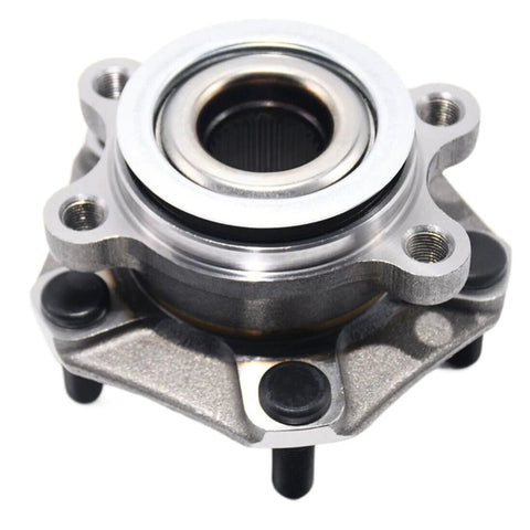 Heavy Duty Front Wheel Hub And Bearing Assembly Fits 2013 2019 Nissan Sentra NV200 2013 2017 Nissan Leaf And 2015 2018 Chevy City Express 5 Lug OE Direct Replacement With Low Runout For Quiet Smooth Rides, front view.