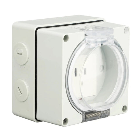 Rugged Boss Grade Outdoor Electrical Outlet Weatherproof IP66 3 Prong Power Socket Heavy Duty PC Shell with clear cover
