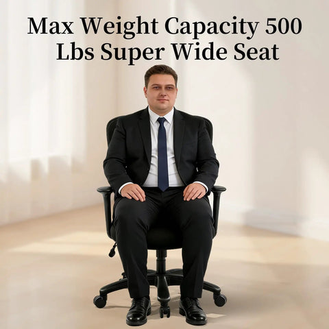 Big And Tall Office Chair Up To 500 Lbs With Adjustable Lumbar Support, shown in office setting with man seated