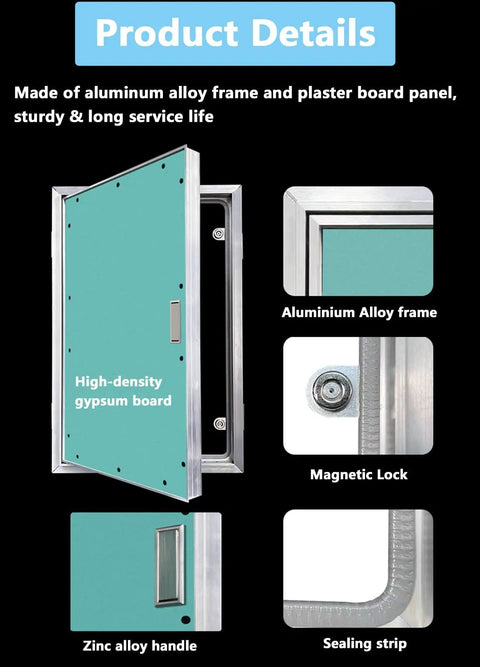 Premium Heavy Duty Aluminum Drywall Access Panel With Paintable Flap, showcasing aluminum frame and high-density gypsum board.