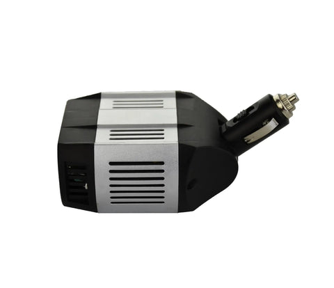 Road Ready 100 Watt Modified Sine Wave Power Inverter With 300 Watt Surge And Dual Usb Ports, side view showing cigarette lighter connection.