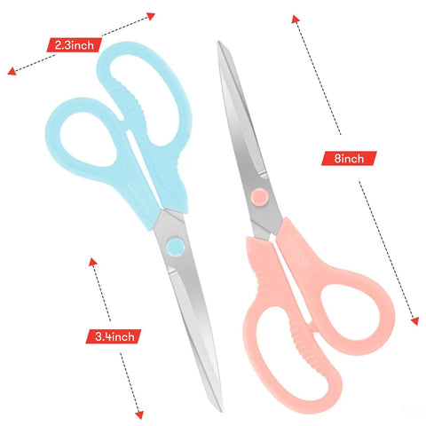 Three Pack 8 Inch All Purpose Scissors Heavy Duty Ergonomic Comfort Grip Workhorse For Office Home School Arts And Crafts Cutting Paper Cardboard Fabric Photos Projects, pastel handle set