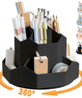 9 Slot 360 Degree Rotating Pencil Holder Desk Organizer for pens, pencils, markers in black ABS plastic with 9 compartments