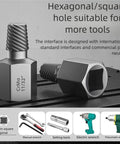 15 Piece Screw Extractor Set For Stripped, Rusted And Broken Bolts And Screws, showing two hex head multi spline removers.