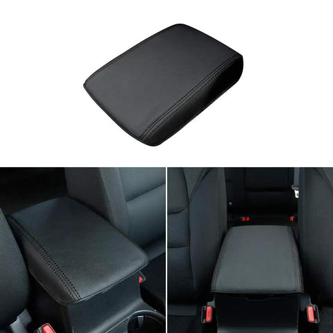 Leather Center Console Armrest Cover For Mazda CX-5 2017-2025, installed view showing black leather in car interior