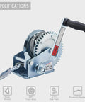 Heavy Duty 1600 Lb Boat Winch With 32 Ft Cable Manual Crank Two Way Ratchet Load Assist Beefy Corrosion Resistant