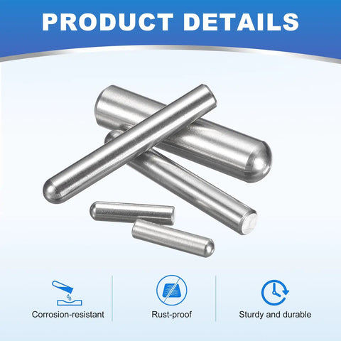 Eight 8mm By 45mm Dowel Pins In 304 Stainless Steel Round Head Shelves Support Pegs Locating Pins For Bookshelves And Cabinets Heavy Duty Durable Furniture Hardware Component Silver, close-up