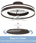 Exploded view of the Smart Ceiling Fan With Lights Remote Control Dimmable LED Lighting 20 Inch Enclosed Bladeless Fan Semi Flush Mount