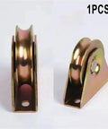 Rock Solid V Groove Track Wheel For Sliding Gate Casters Heavy Duty Steel Roller showing gold colored pulley side view.