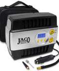 Slick And Dead Simple 12 Volt Portable Tire Inflator With Auto Shut Off And High Precision Digital Gauge, compact air pump with carry case.