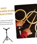Straight Up Adjustable Height Alloy Snare Stand With Folding Practice Pad Rack, top view of drum pads and stand supports.