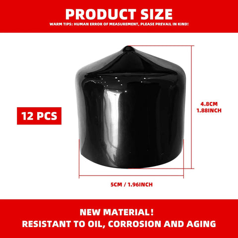 12 Pack Bearing Dust Caps 1.98 Inch Black Rubber Hub Covers For Trailer Wheel Bearing Protectors Replacement For Boat and RV Trailers