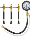 BETOOLL fuel pressure test kit with 0-100 psi gauge, three brass fuel line fittings, and hoses