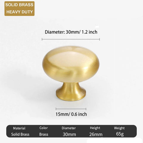 Gold Cabinet Knobs 2 Pack, Solid Brass Round Drawer Knobs for kitchen cabinets, dresser, 30mm diameter, side view